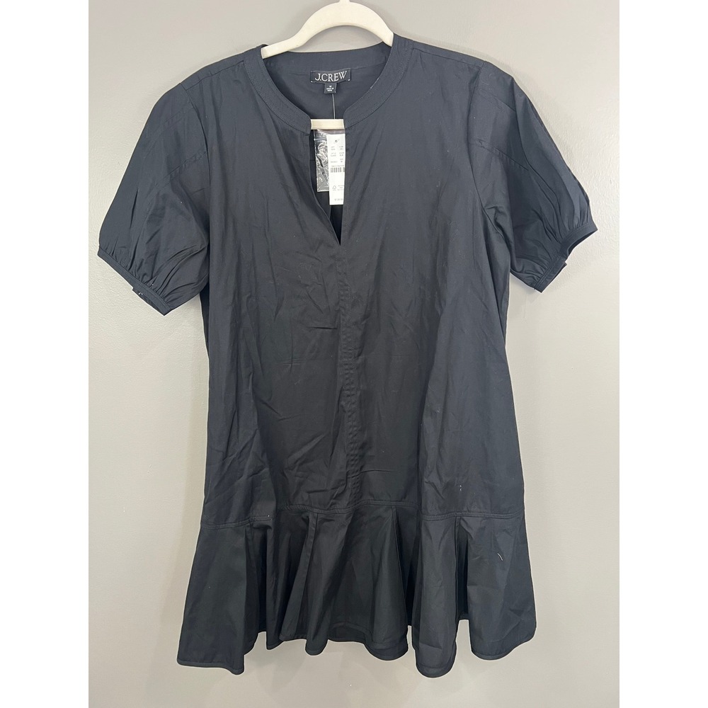 J.Crew Mini Dress Women M Black New Ruffle Hem Cotton Poplin CJ492 Short Sleeve